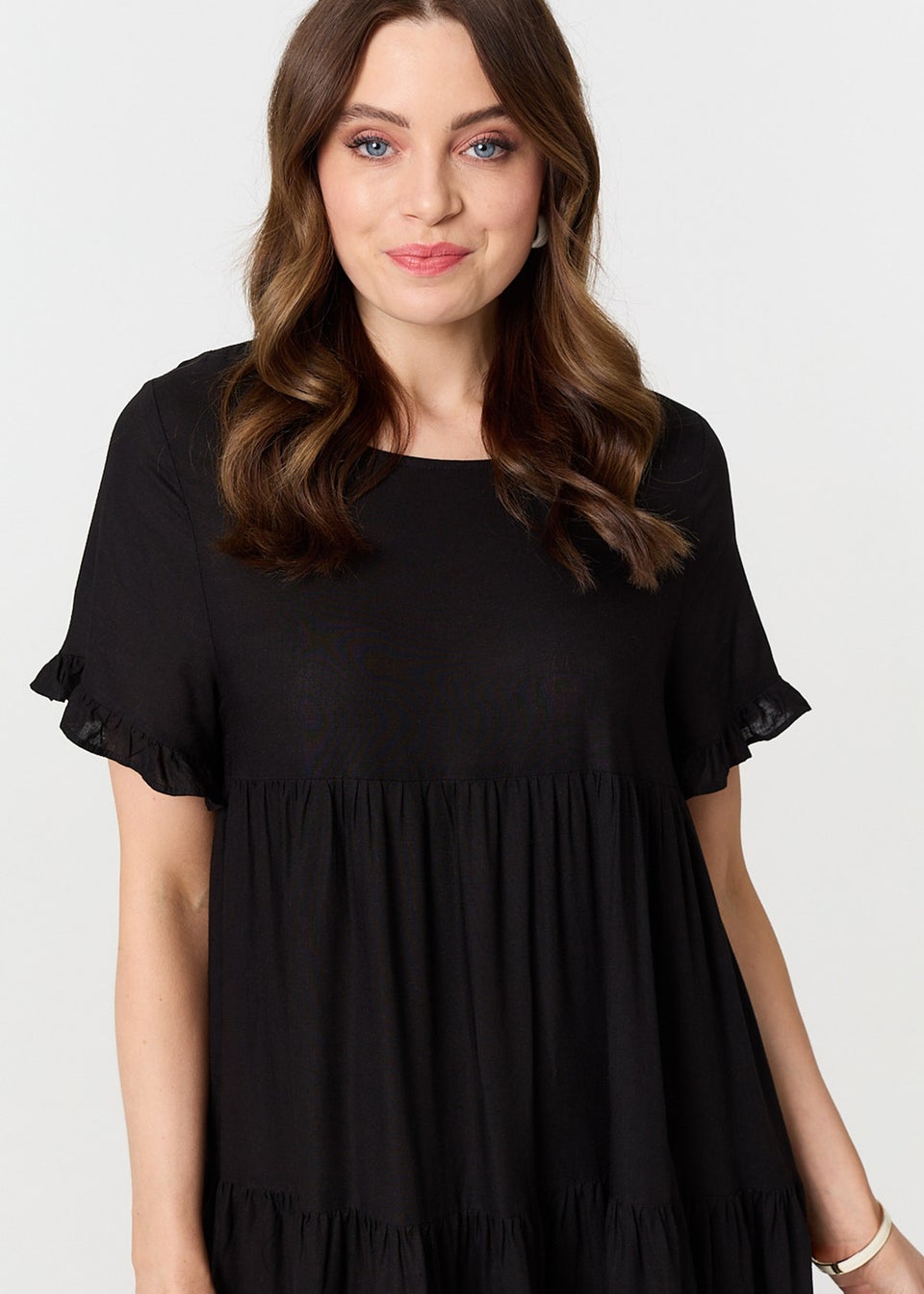 Izabel London Black Short Sleeve Frilled Short Smock Dress