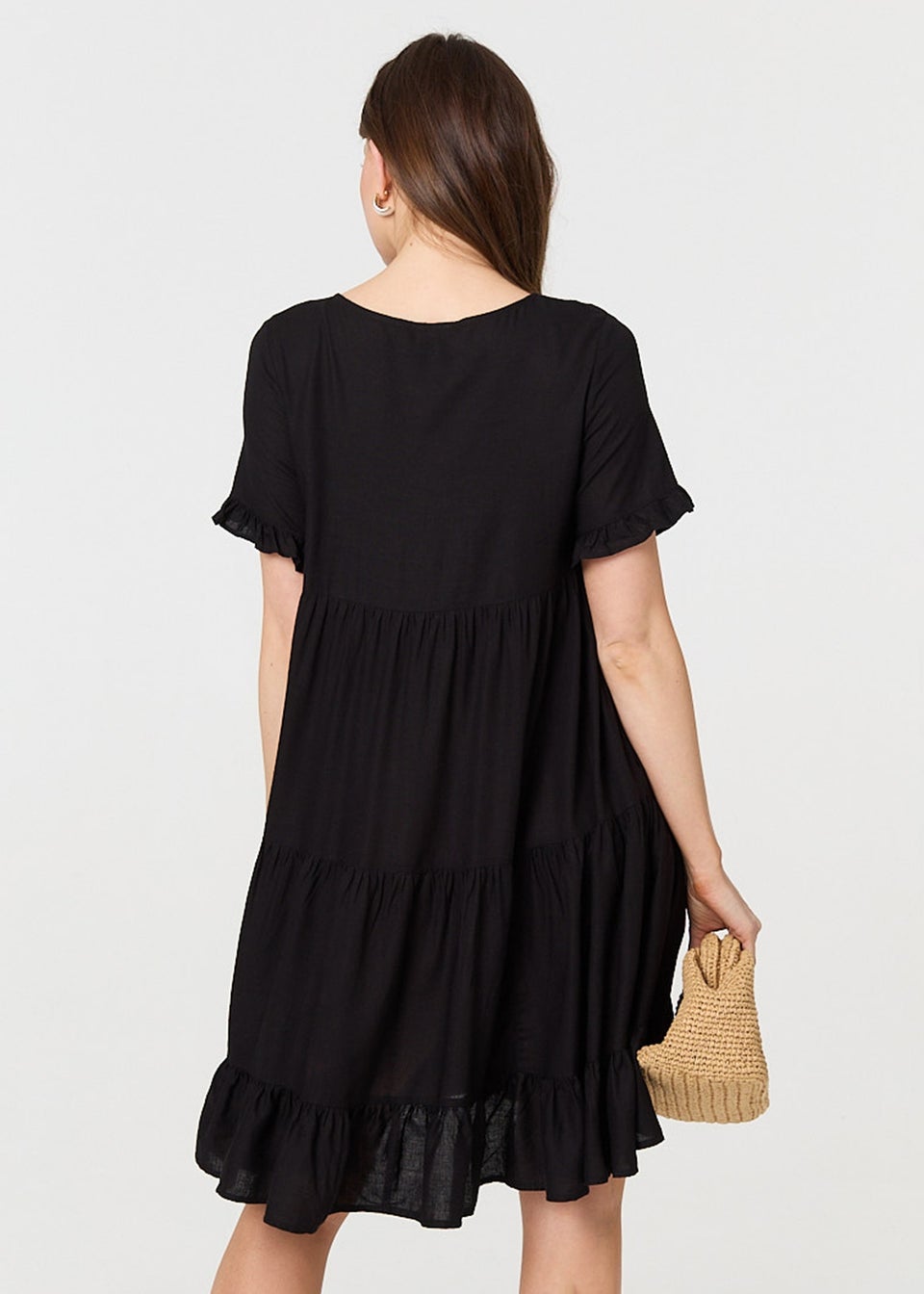 Izabel London Black Short Sleeve Frilled Short Smock Dress