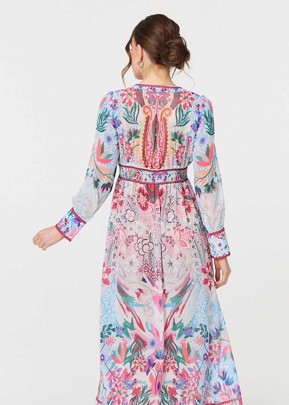 Izabel London Blue Floral Empire Waist Long Sleeve Maxi Dress