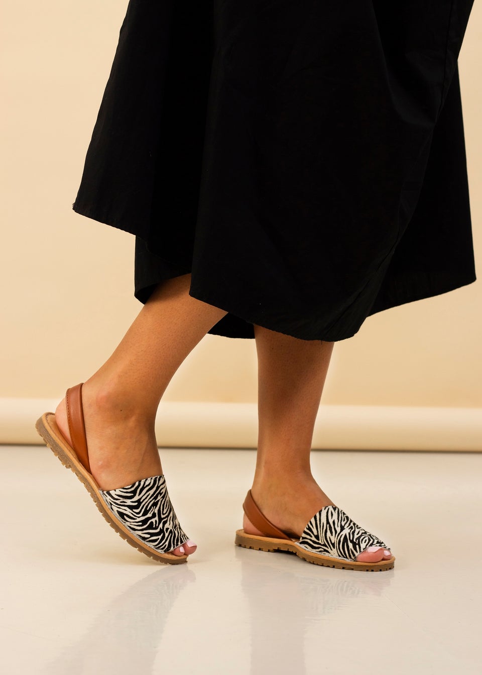 Lunar Black/White Zebra Print Azura Leather Sandal