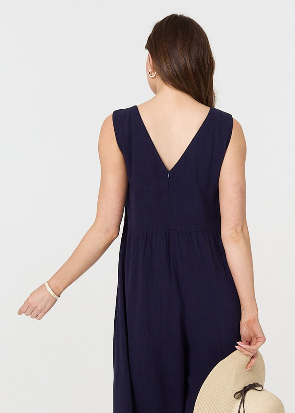 Izabel London Navy Relaxed Sleeveless Wide Crop Jumpsuit
