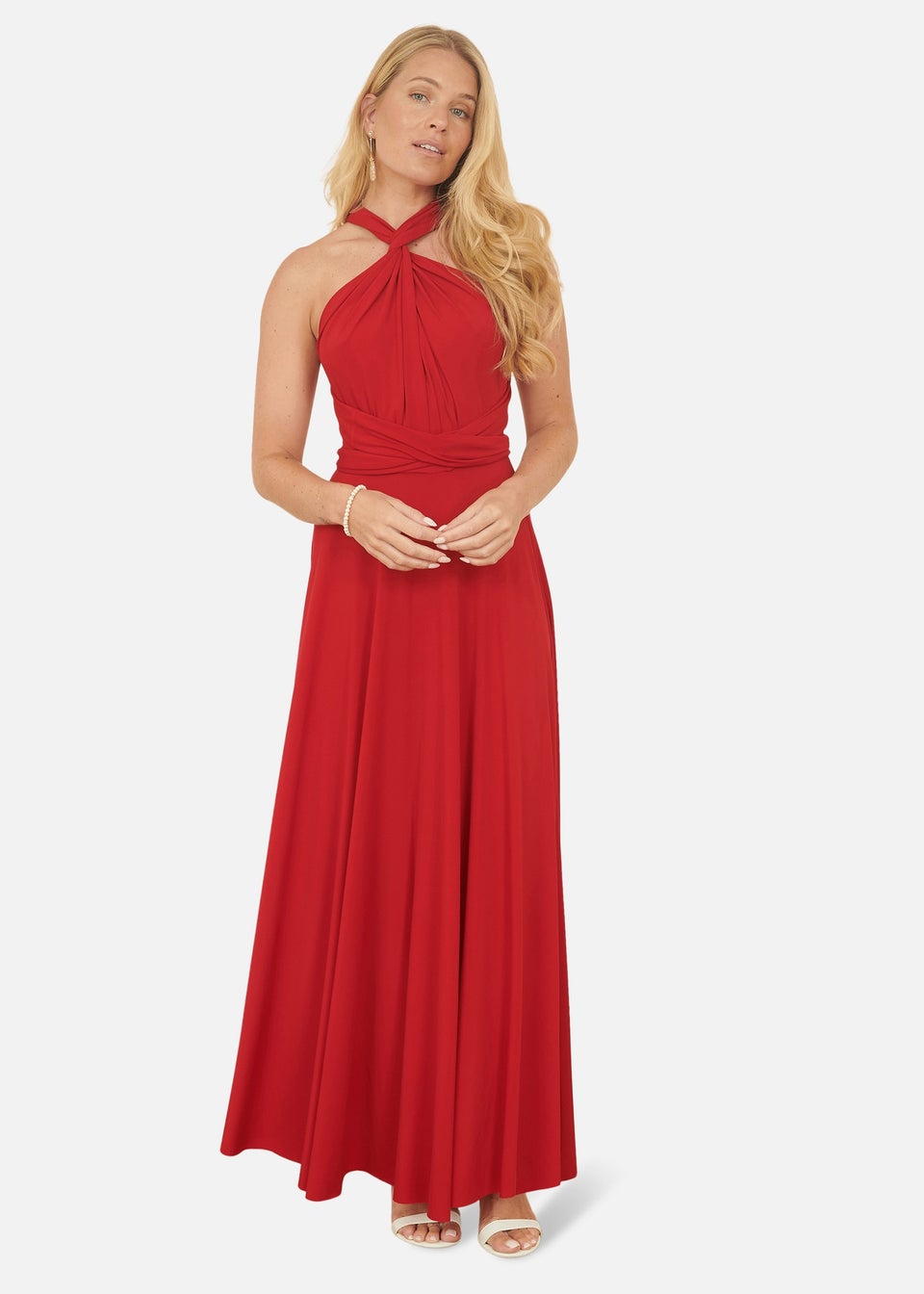 Yumi Red Jersey Stretch Multiway Midi Dress