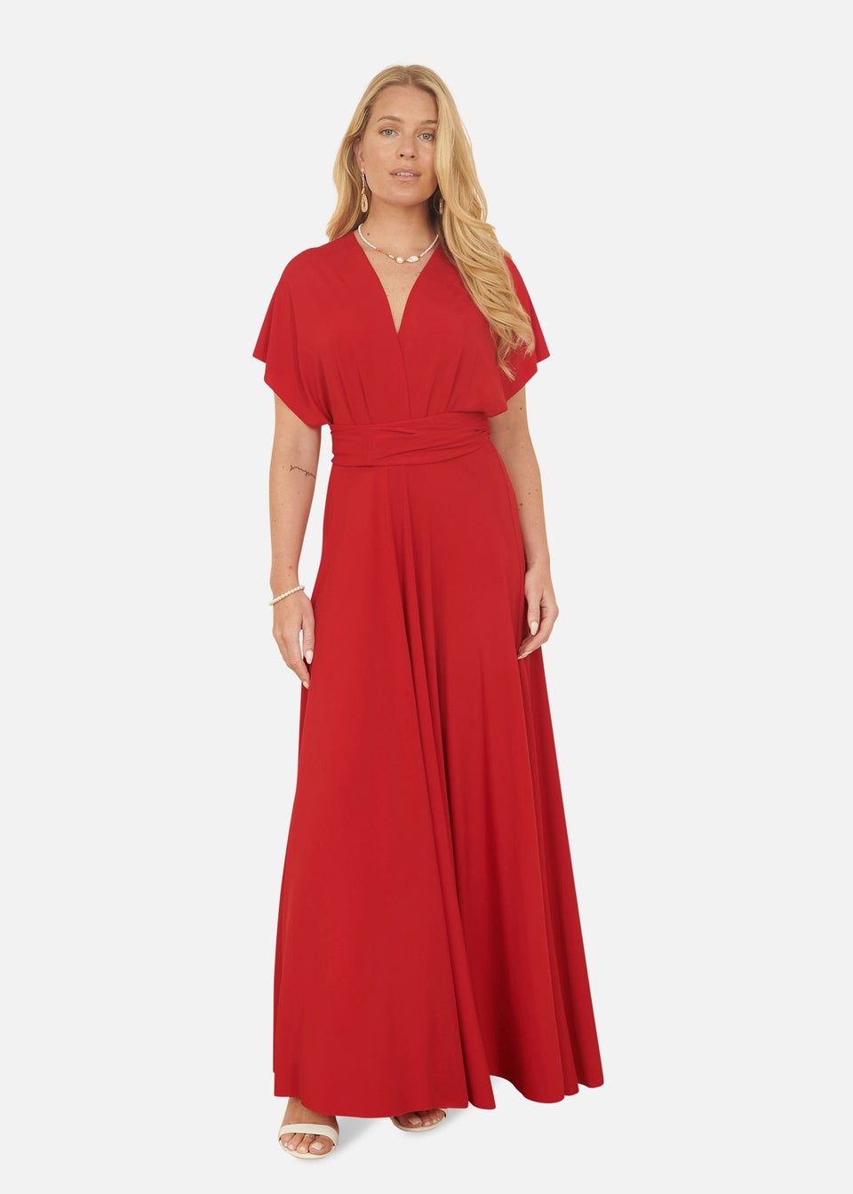 Yumi Red Jersey Stretch Multiway Midi Dress