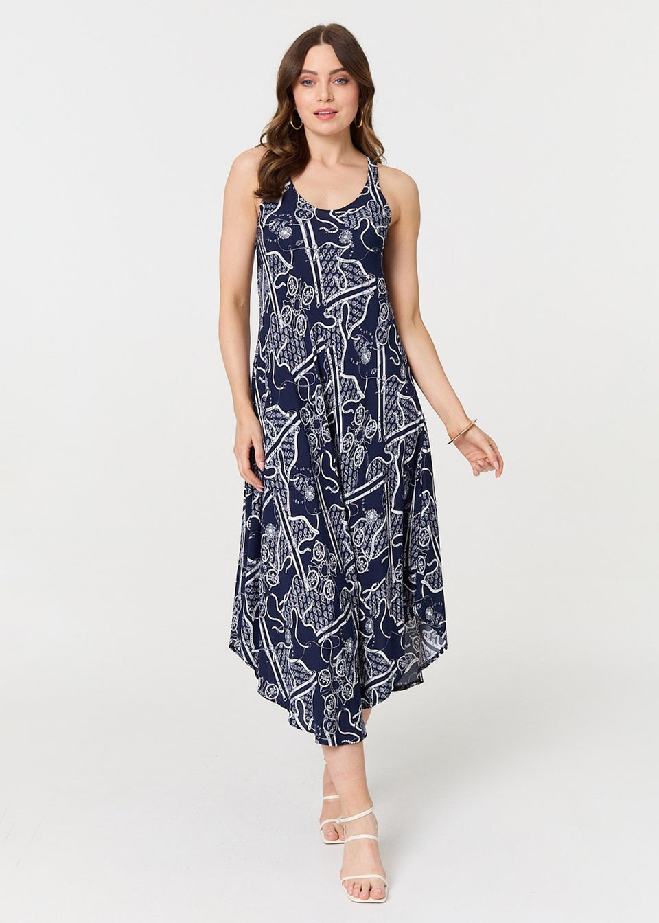 Izabel London Navy Abstract Sleeveless Swing Maxi Dress