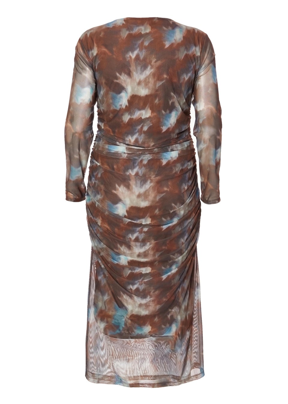 Quiz Brown Curve Mesh Printed Midaxi Dress