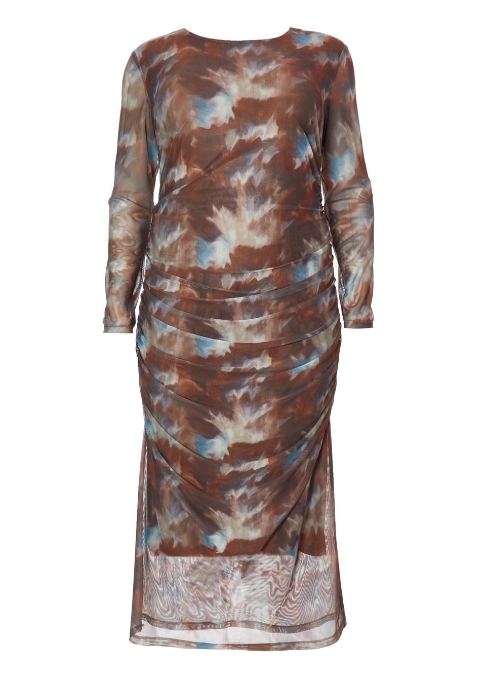 Quiz Brown Curve Mesh Printed Midaxi Dress