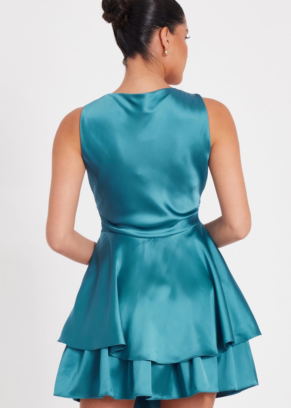 Quiz Teal Satin Frill Skater Dress