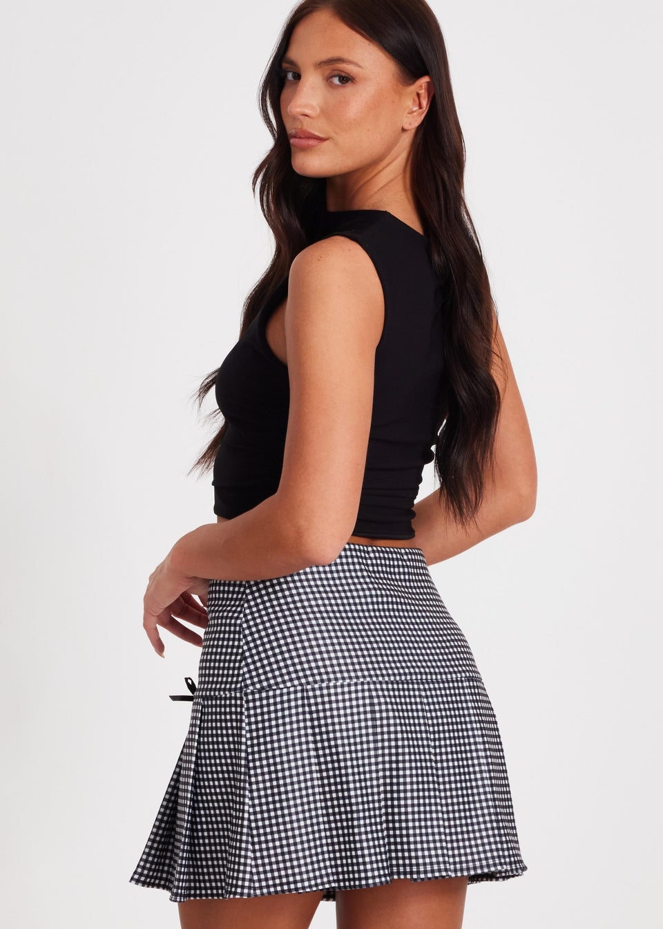 Quiz Black Gingham Pleated Skirt
