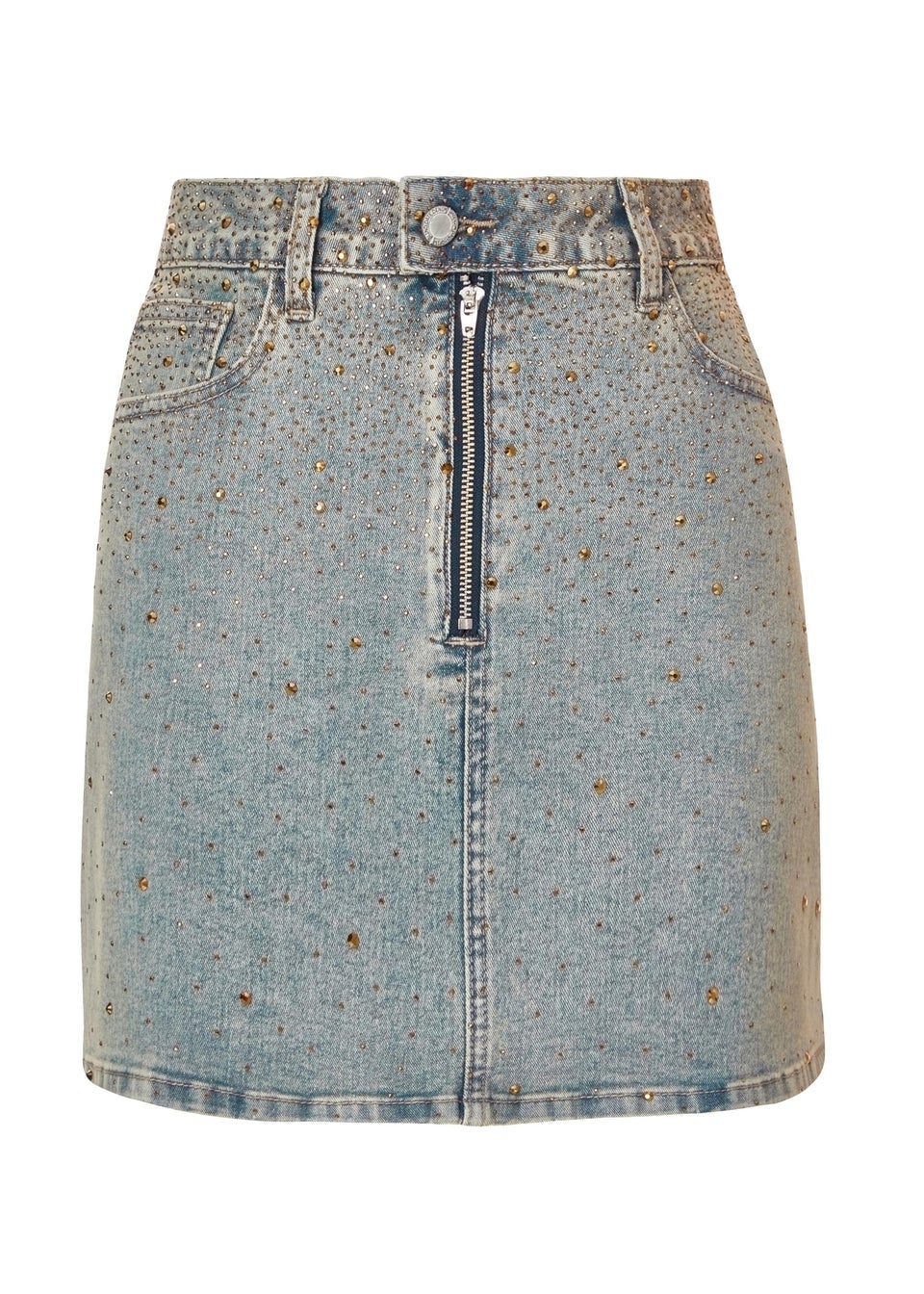 Quiz Blue Denim Embellished Mini Skirt