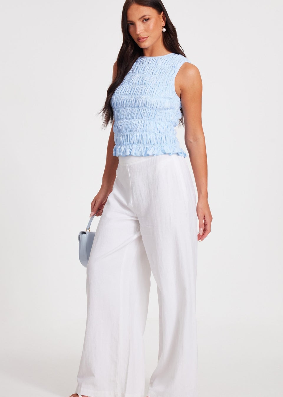 Quiz Blue Jacquard Gathered Top