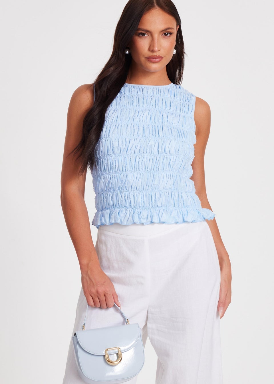 Quiz Blue Jacquard Gathered Top