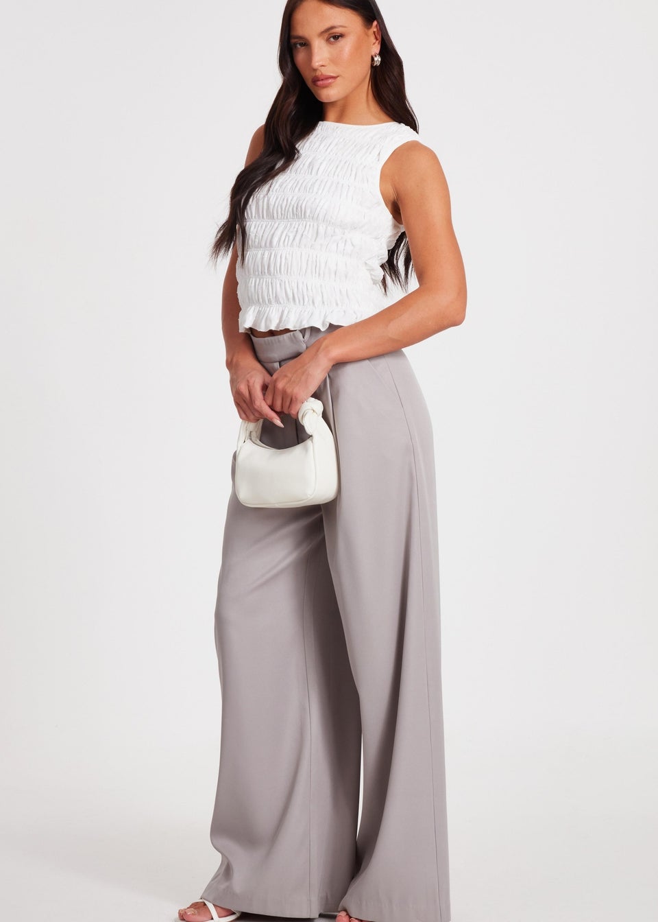 Quiz Cream Jacquard Gathered Top