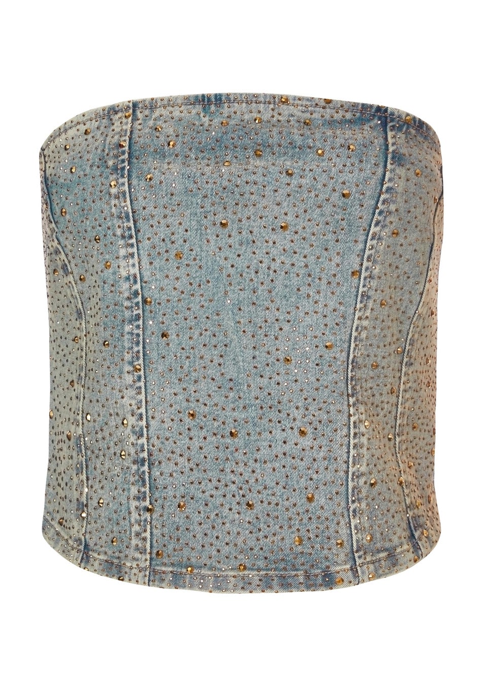 Quiz Blue Denim Embellished Bandeau Top
