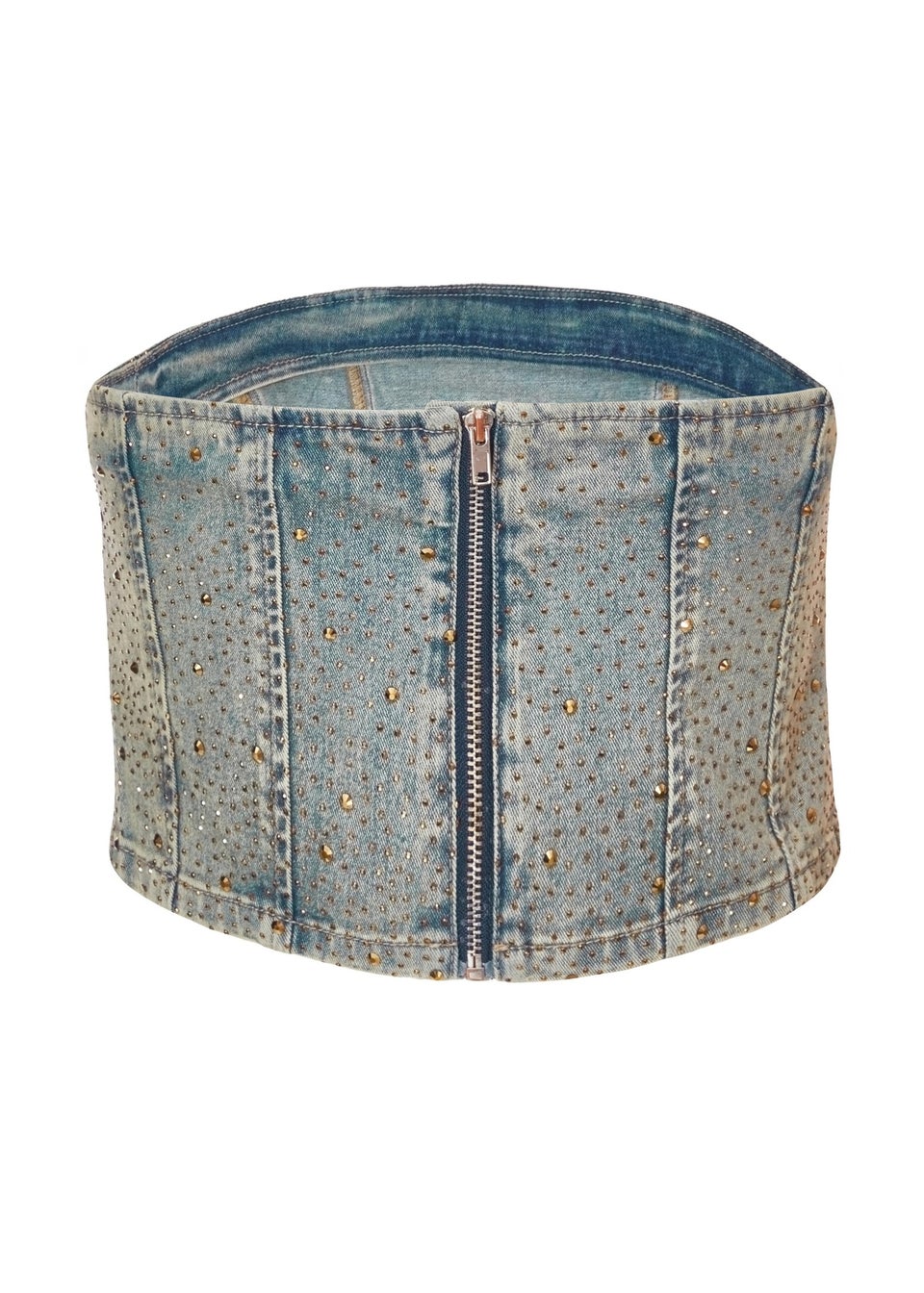 Quiz Blue Denim Embellished Bandeau Top