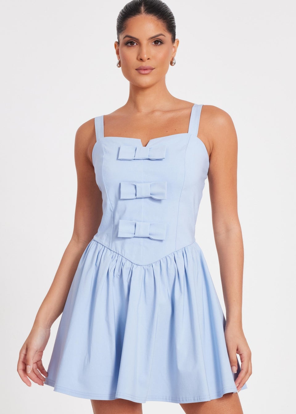 Quiz Blue Bow Front Mini Dress