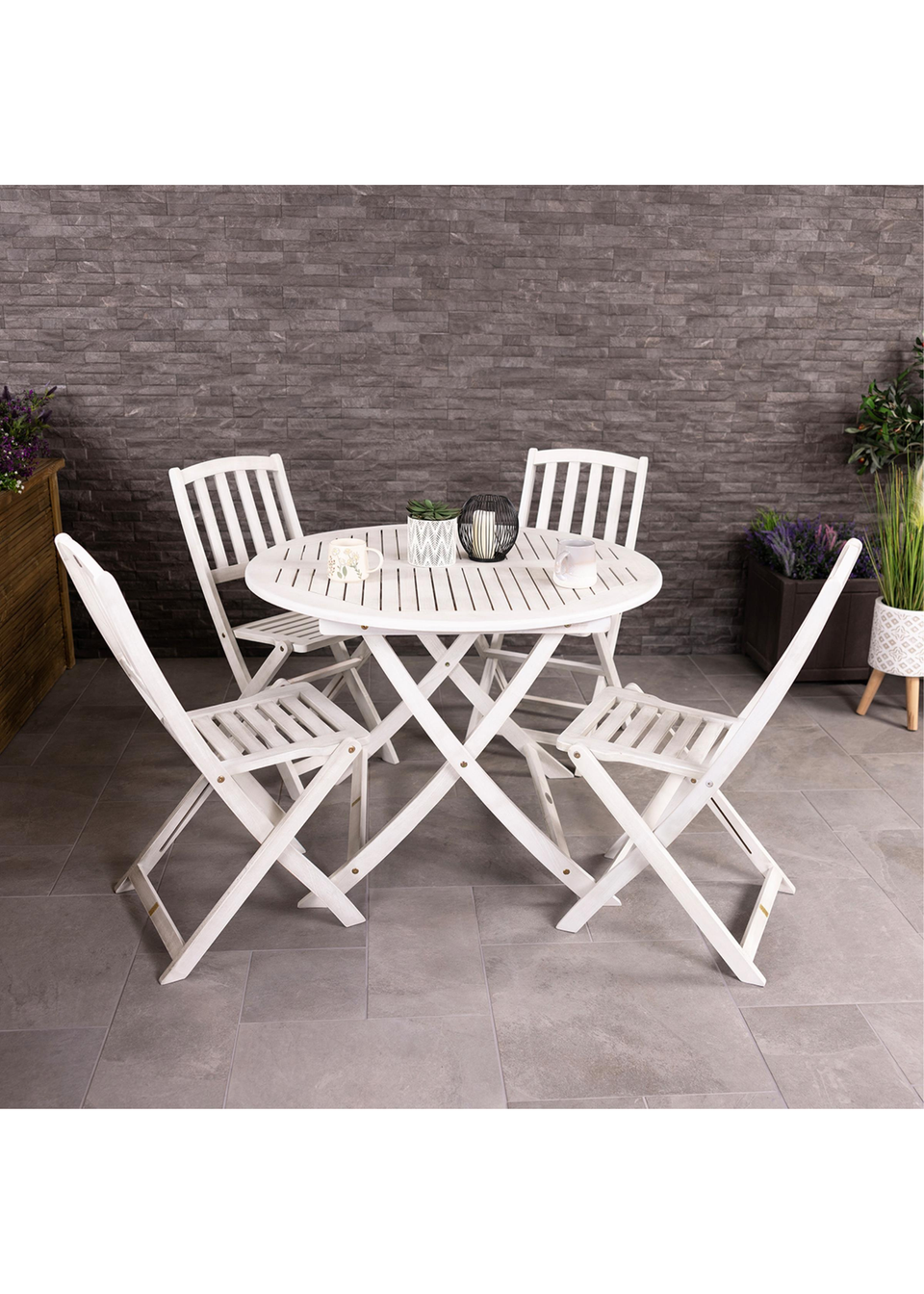 Charles Bentley FSC Acacia White Washed Wooden Outdoor Patio Dining Set 4 Seat