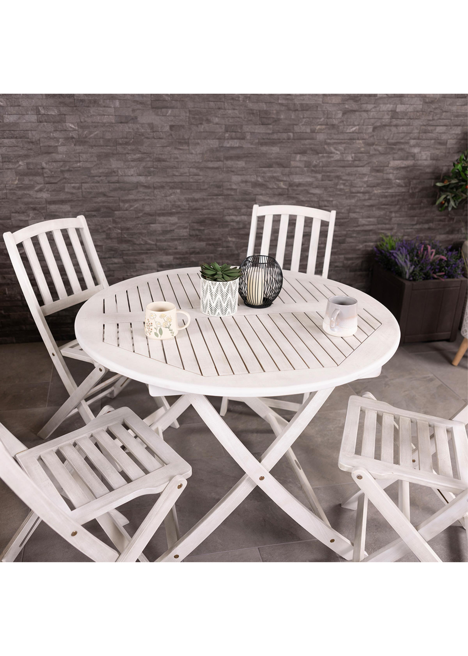 Charles Bentley FSC Acacia White Washed Wooden Outdoor Patio Dining Set 4 Seat
