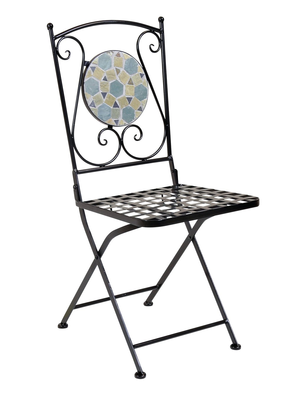 Charles Bentley Garden Blue Mosaic Dining Set With Folding Chairs Patio (5 Piece)