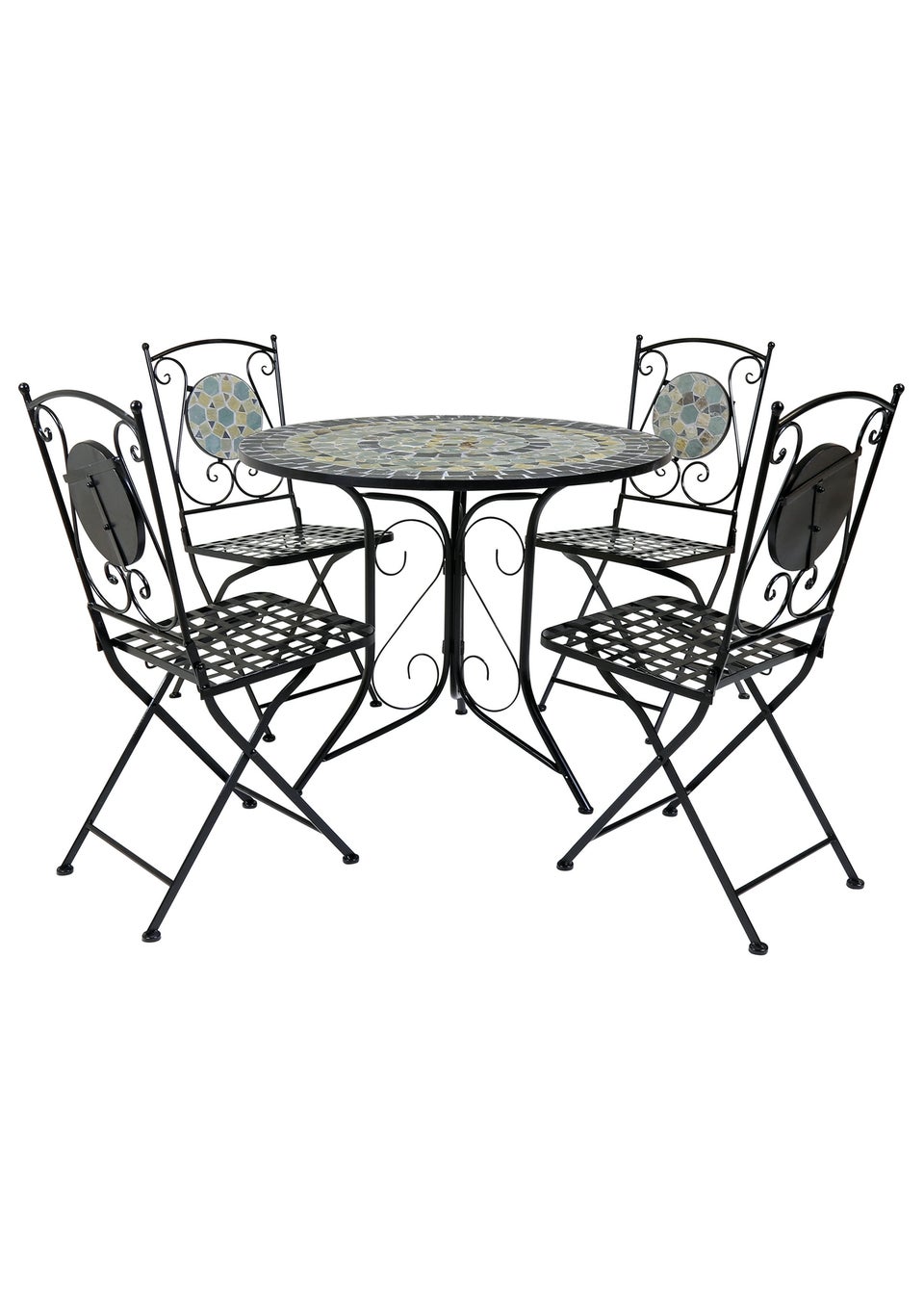 Charles Bentley Garden Blue Mosaic Dining Set With Folding Chairs Patio (5 Piece)