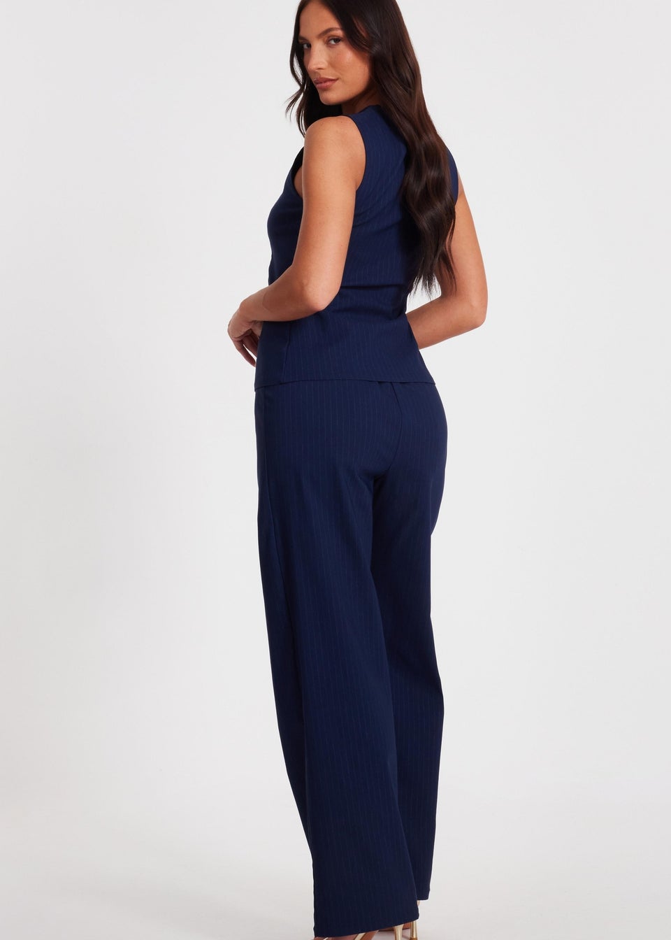 Quiz Navy Pinstripe Wide Leg Trousers