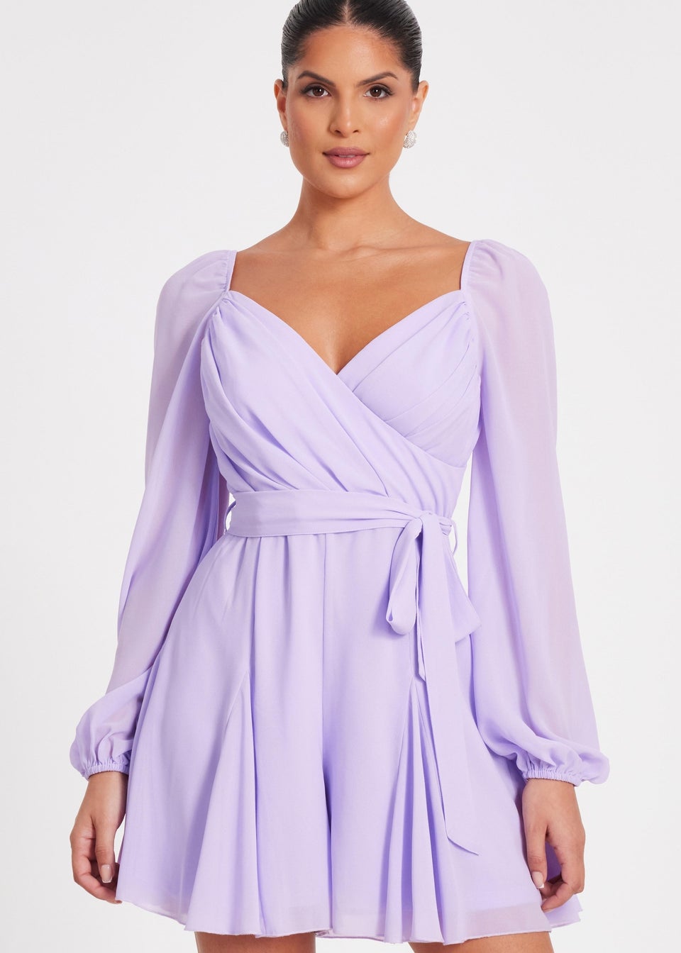 Quiz Lilac Chiffon Long Sleeve Playsuit