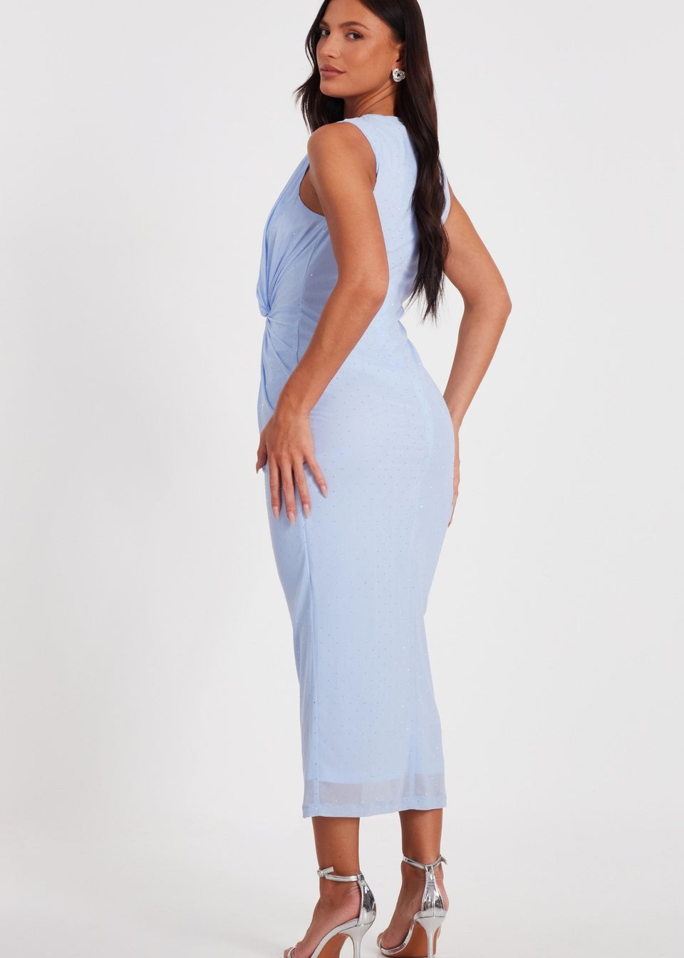 Quiz Blue Mesh Embellished Midaxi Dress