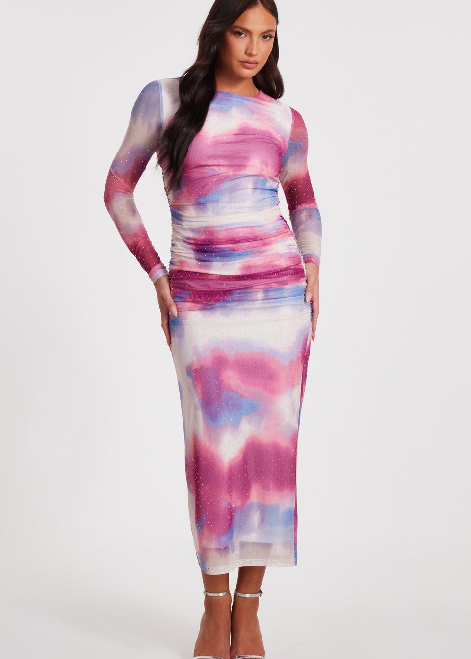 Quiz Pink Marble Print Midi Dress