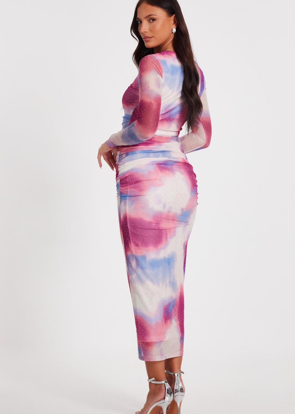 Quiz Pink Marble Print Midi Dress
