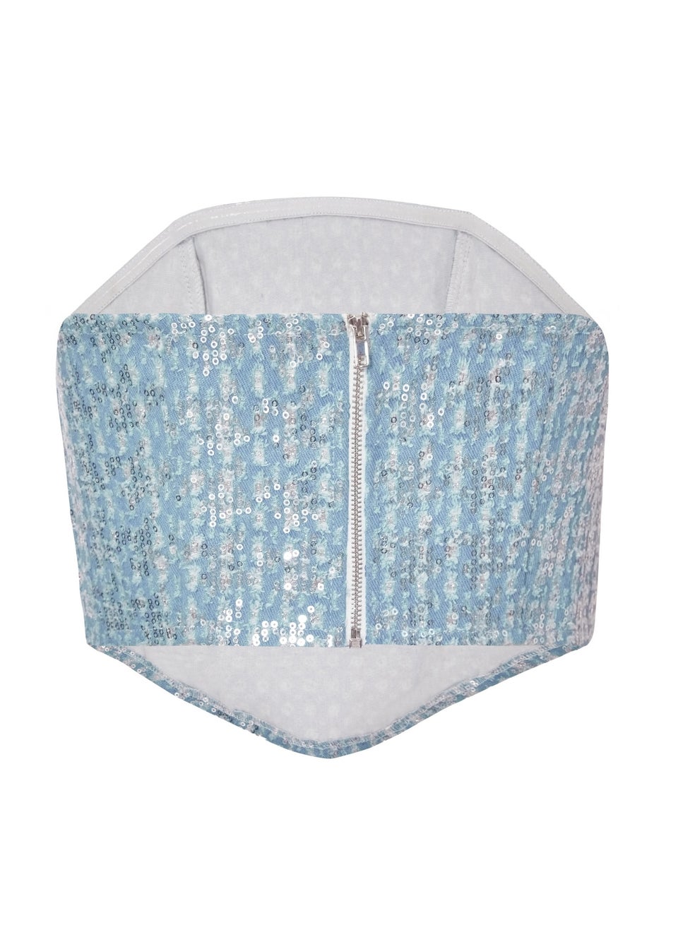 Quiz Blue Sequin Denim Bandeau Top