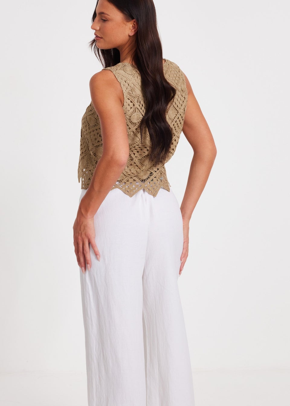 Quiz Khaki Crochet Waistcoat