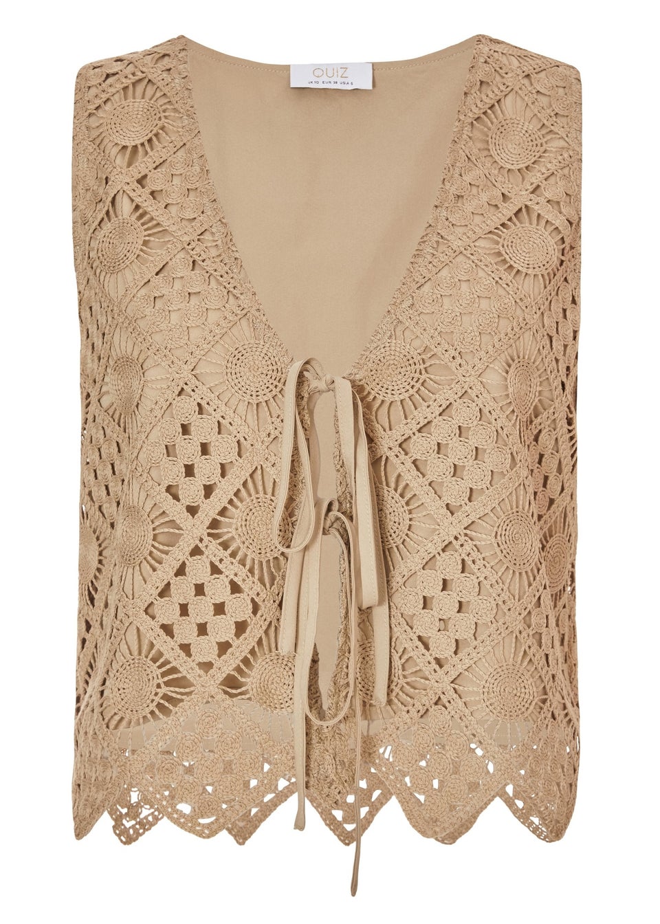 Quiz Khaki Crochet Waistcoat