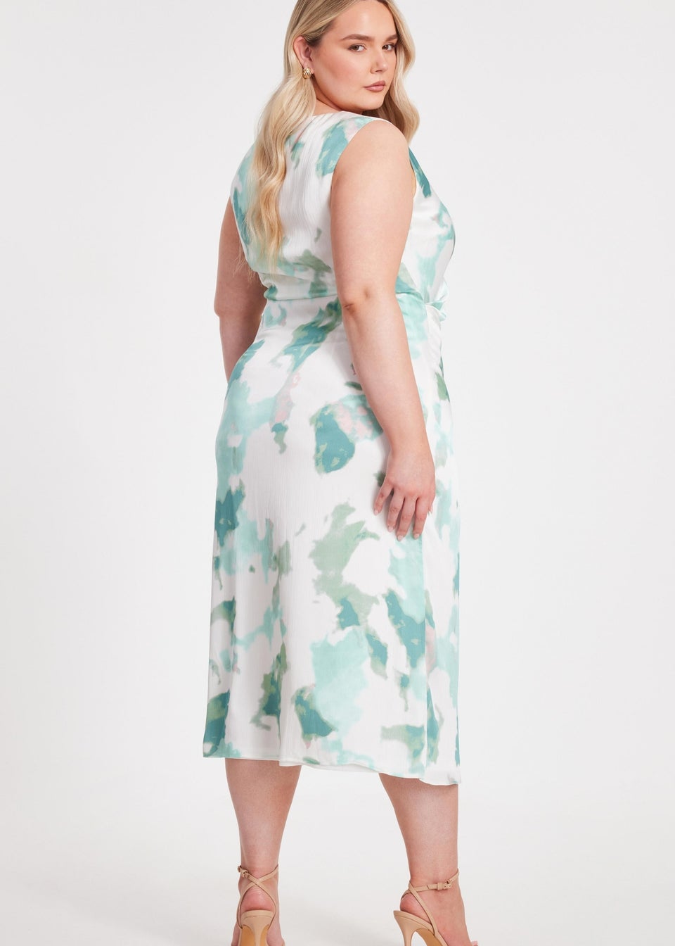 Quiz Multi Curve Satin Marble Print Midaxi Dress