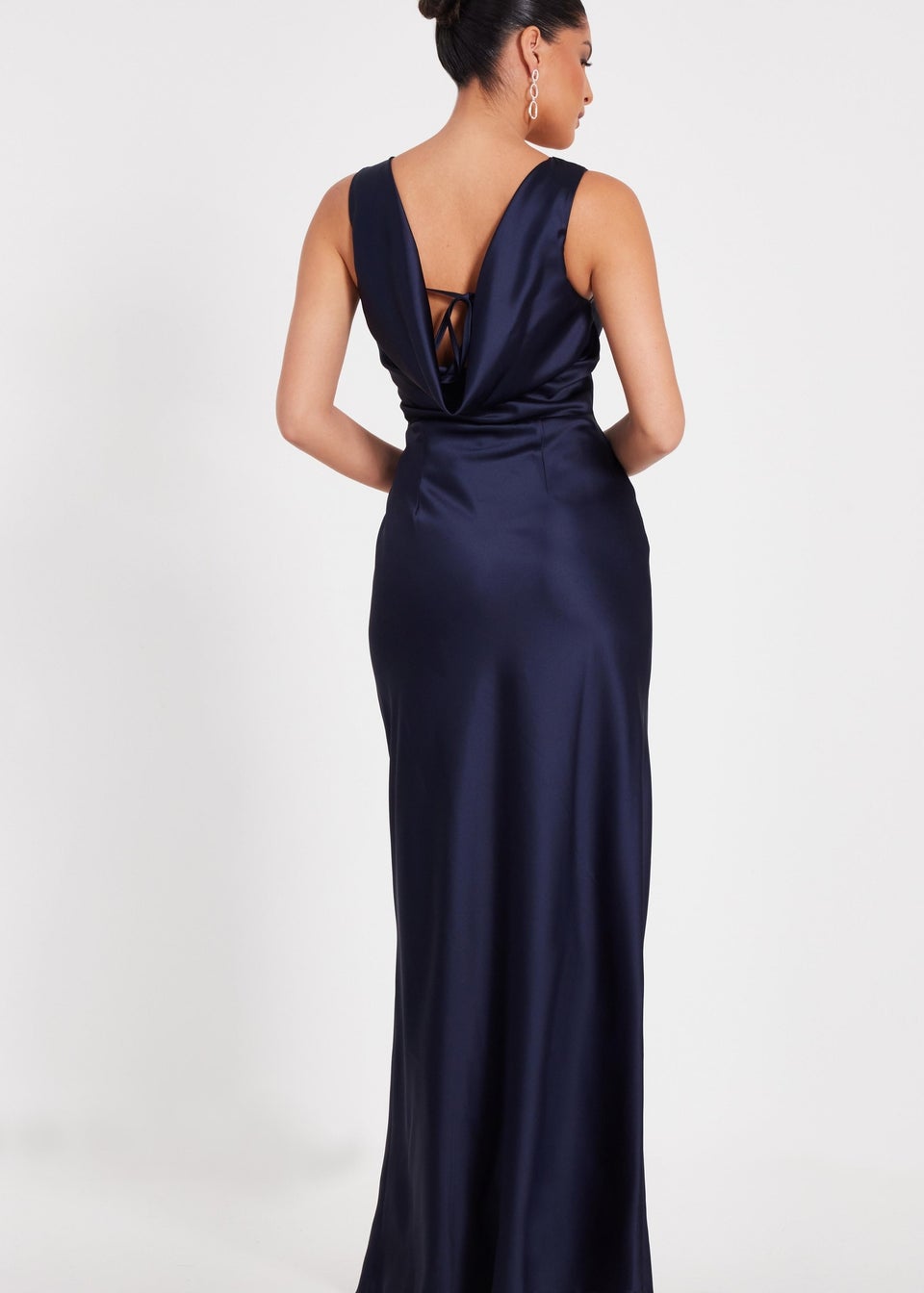 Quiz Navy Satin Front Wrap Maxi Dress