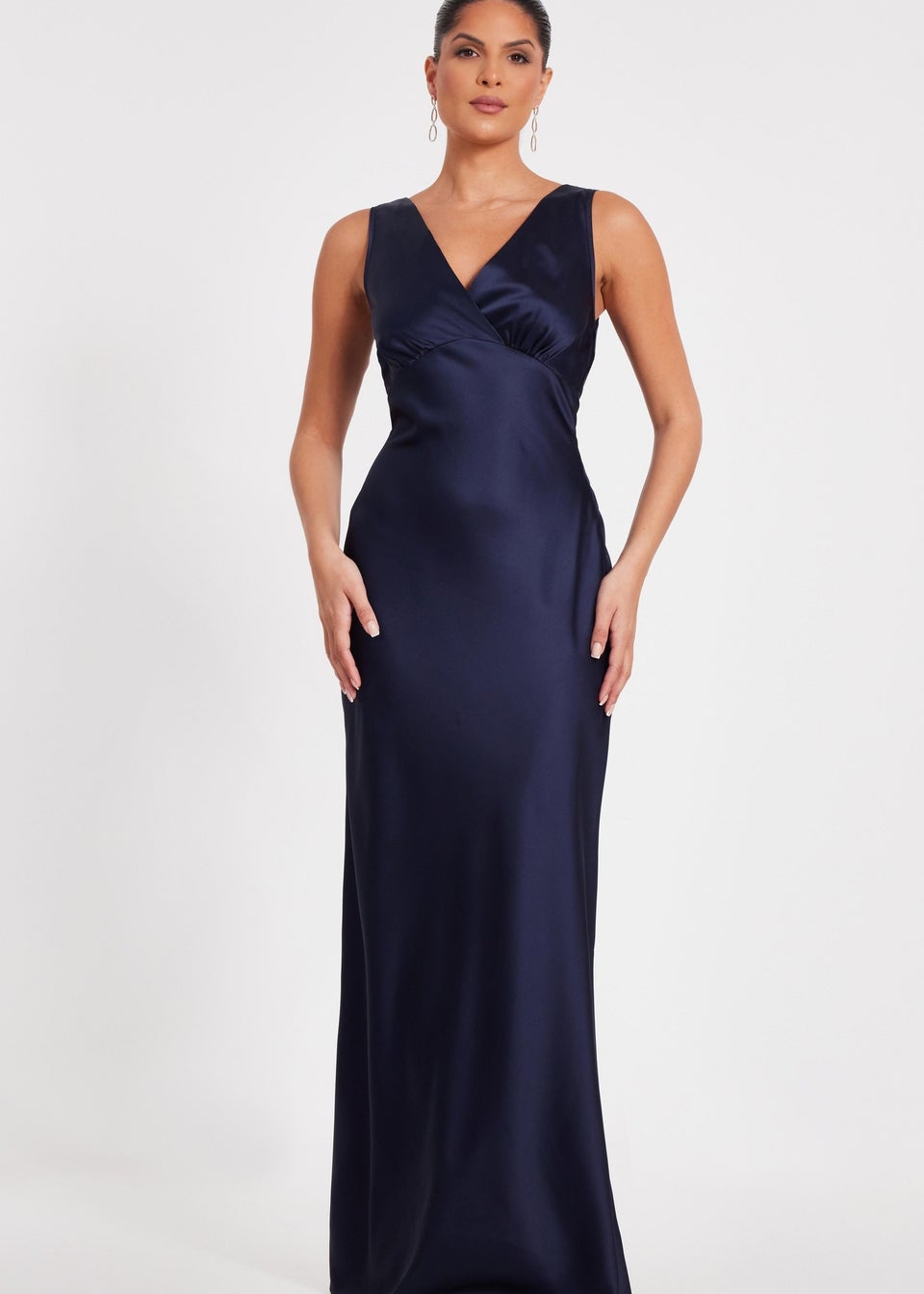 Quiz Navy Satin Front Wrap Maxi Dress