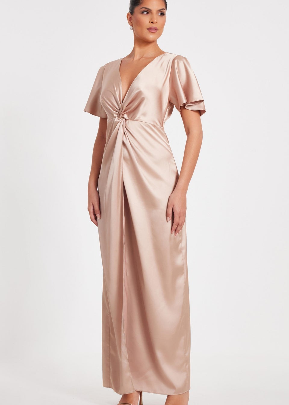 Quiz Champagne Satin Midaxi Dress