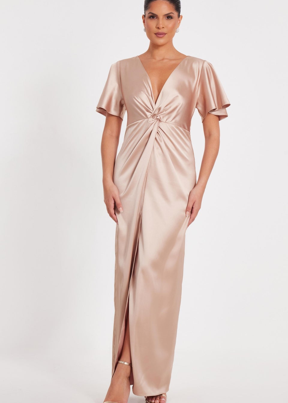 Quiz Champagne Satin Midaxi Dress