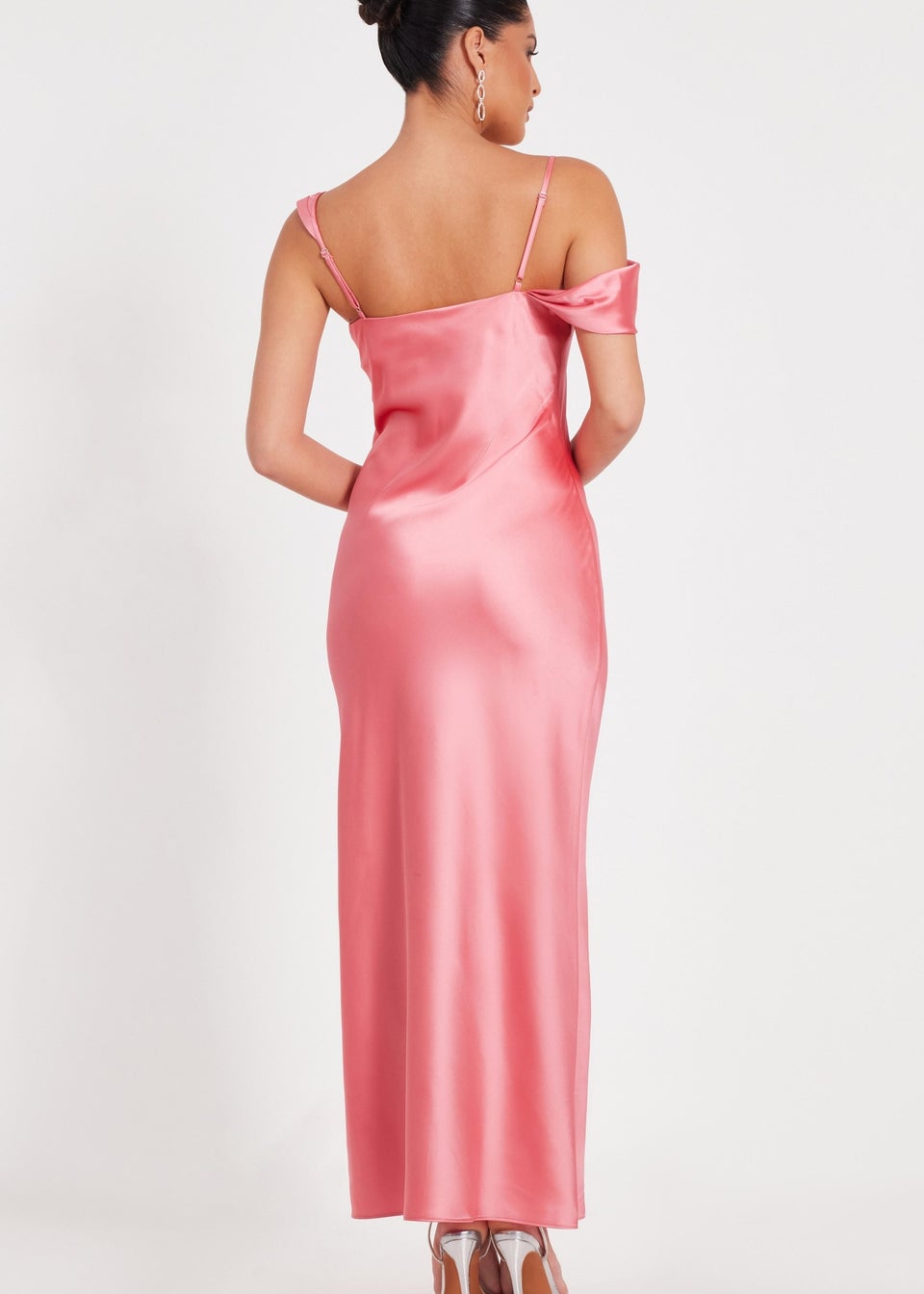 Quiz Coral Satin Drop Shoulder Maxi Dress