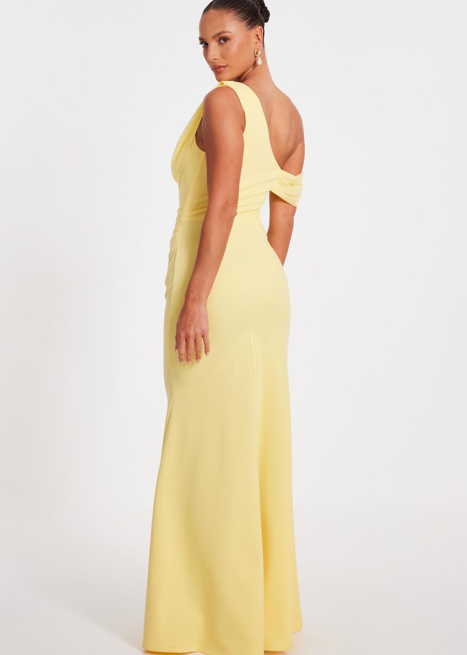 Quiz Lemon Asymmetric Cowl Neck Maxi Dress