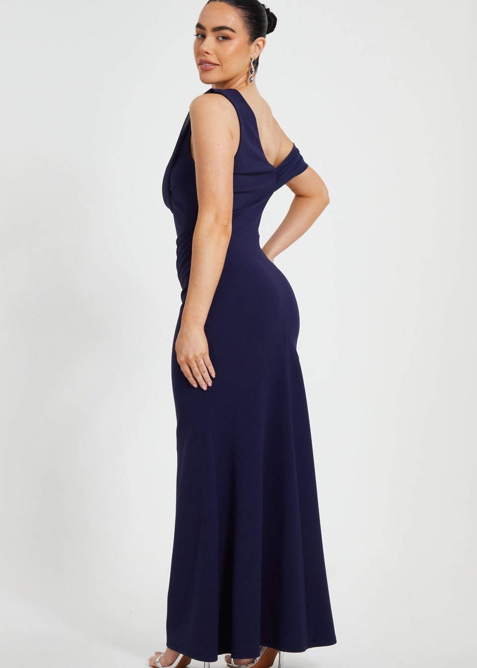 Quiz Navy Petite Asymmetric Maxi Dress