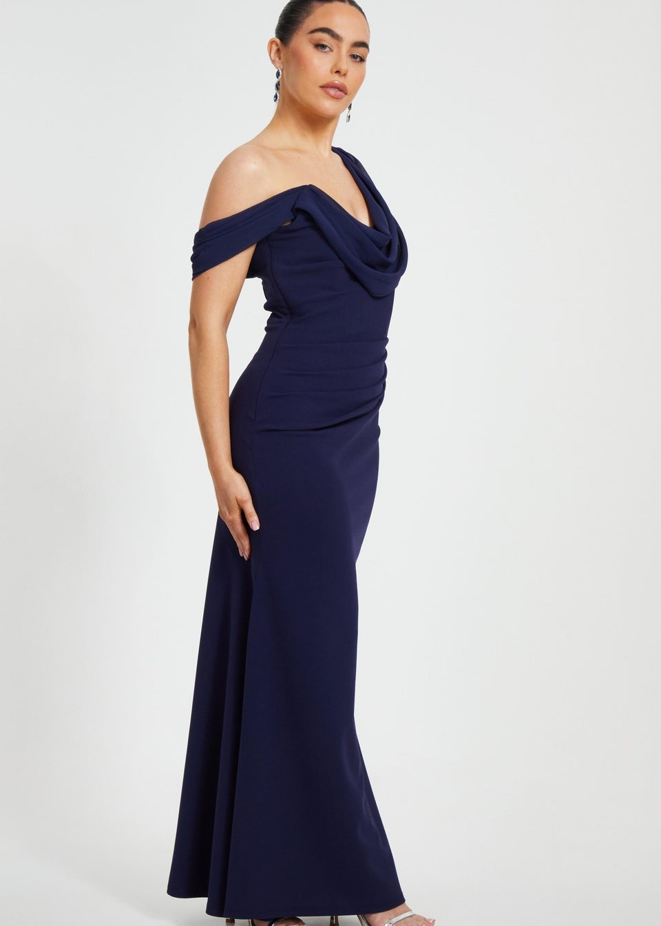 Quiz Navy Petite Asymmetric Maxi Dress