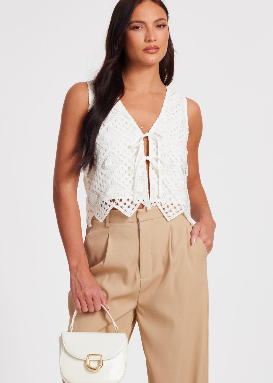 Quiz Cream Crochet Waistcoat