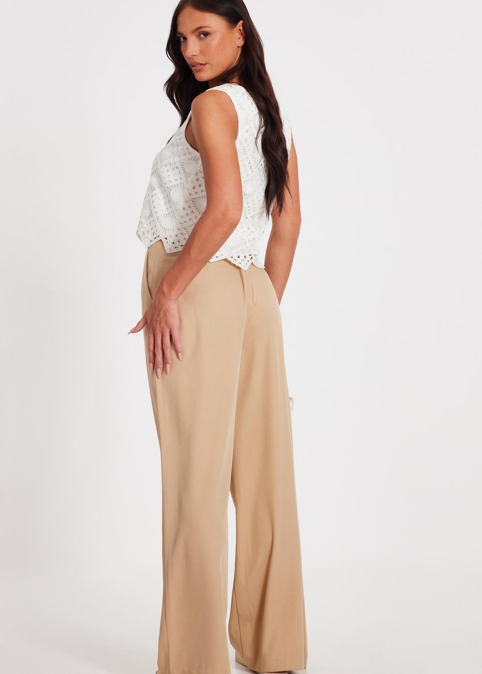 Quiz Cream Crochet Waistcoat