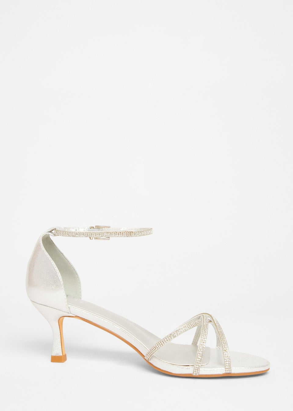 Quiz Silver Diamante Cross Strap Heels