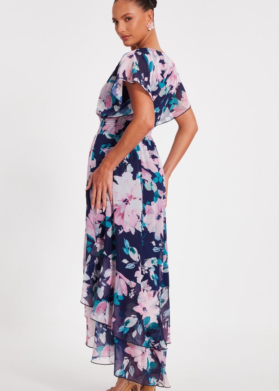 Quiz Navy Floral Tiered Midi Dress