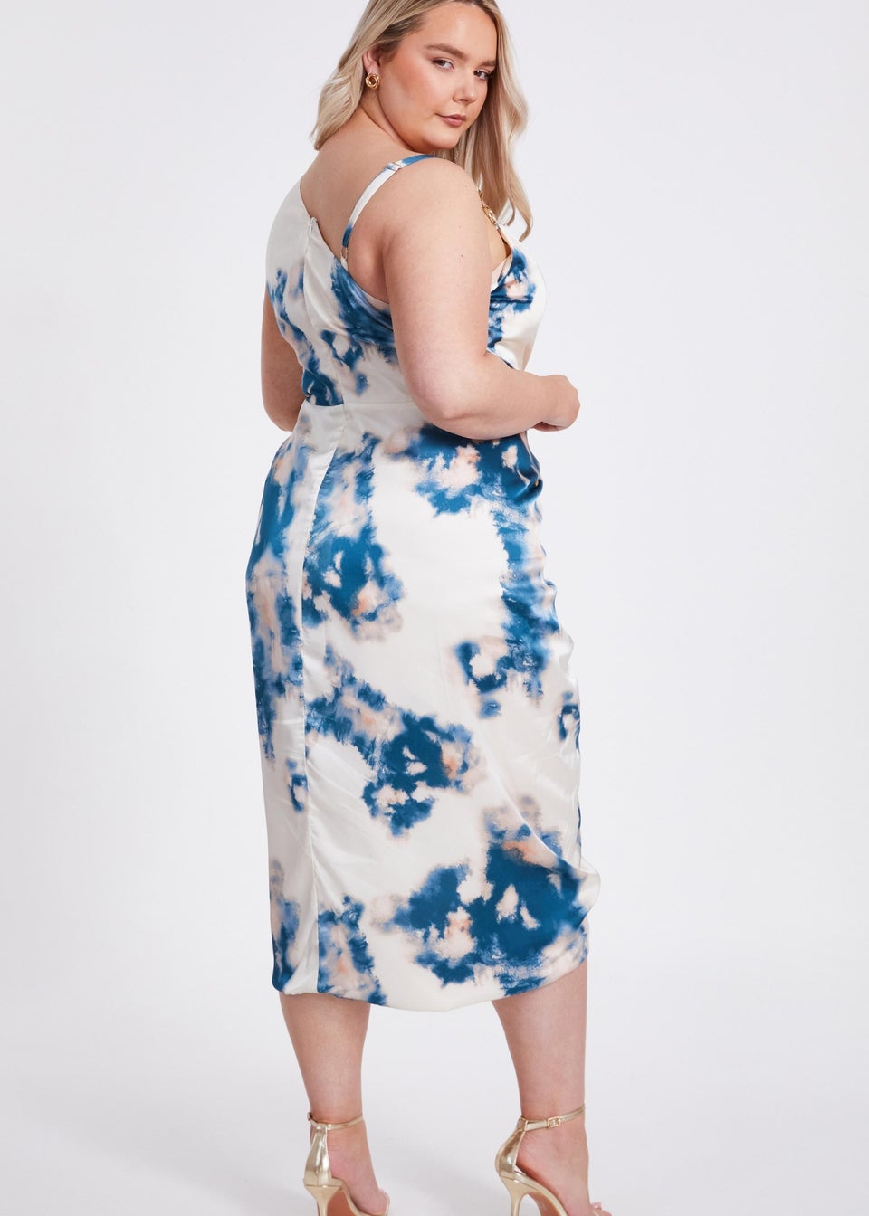 Quiz Teal Curve Marble Print Midi Dress
