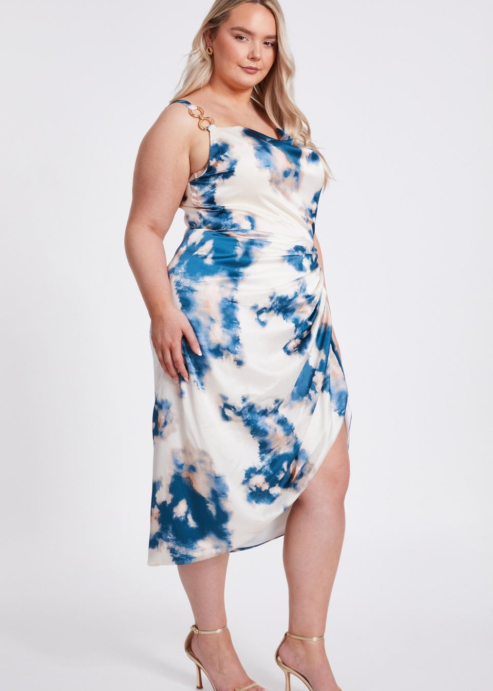 Quiz Teal Curve Marble Print Midi Dress