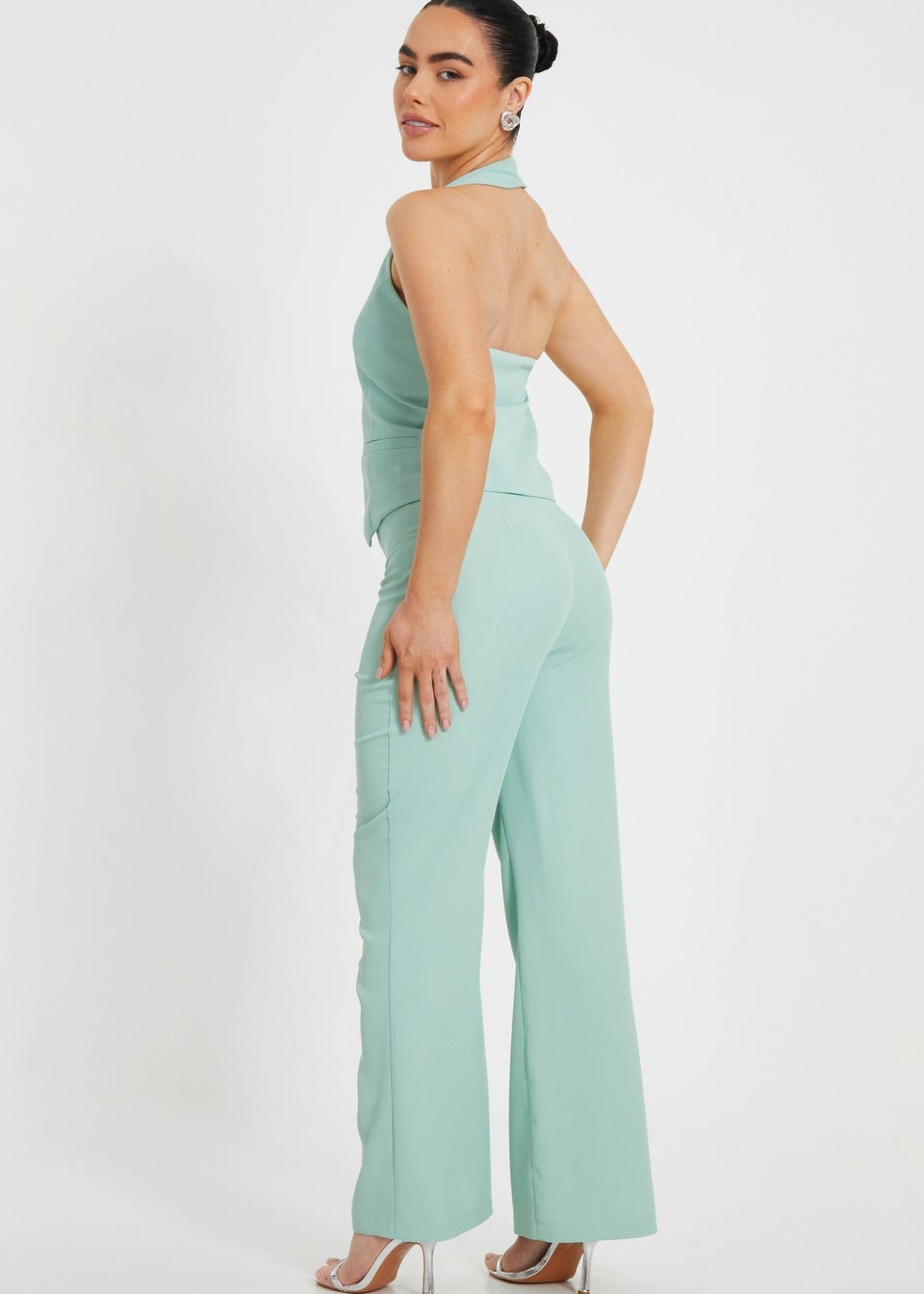 Quiz Mint Petite Woven Flared Trousers