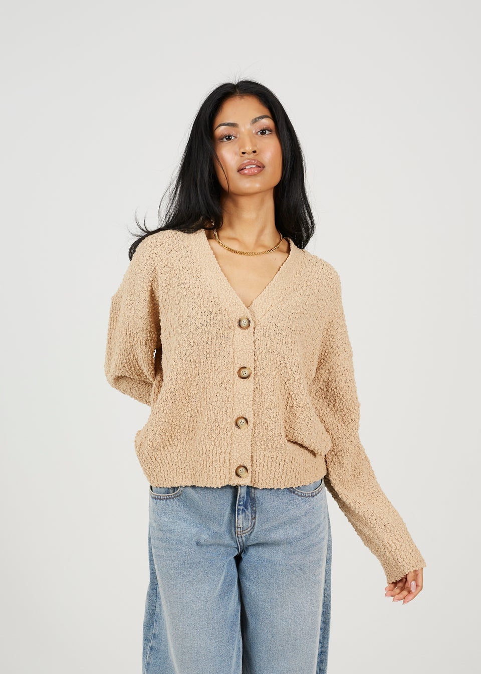 Brave Soul Beige Textured Knit Cardigan
