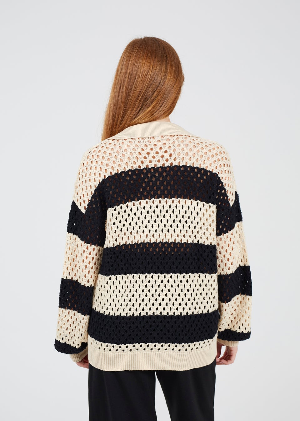 Brave Soul Stone Lightweight Stripe Open Knit Jumper