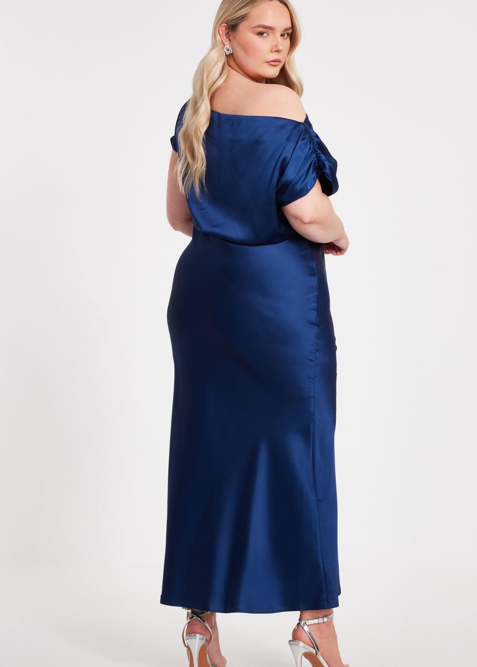 Quiz Navy Curve Satin Midaxi Dress